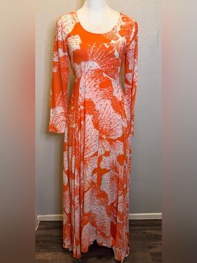 free people first kiss maxi dress Free People First Kiss Maxi Dress NWT Orange Floral Long Sleeve Rayon Bohemian S